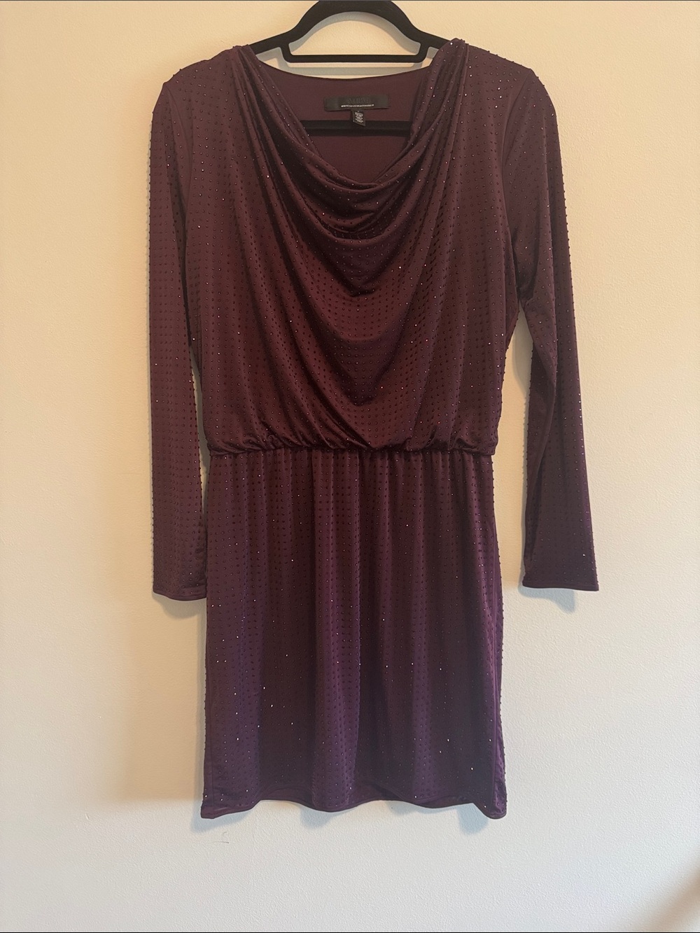 White House Black Market Long-Sleeve Cowl Neck Dress in Plum